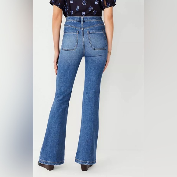 High Rise Patch Pocket Flare Jeans in Bright Medium Stone Wash - Size 2 - Picture 2 of 4